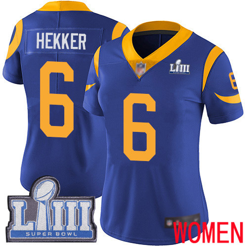 Los Angeles Rams Limited Royal Blue Women Johnny Hekker Alternate Jersey NFL Football 6 Super Bowl LIII Bound Vapor Untouchable